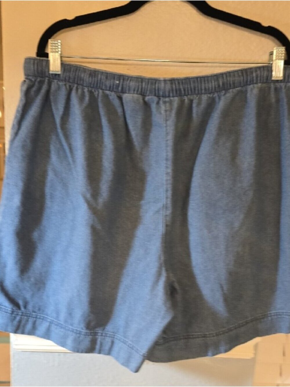 Women's Blue Denim-Style Elastic Waist Shorts - Picture 3 of 3